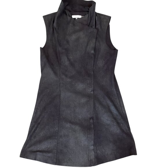 Calvin Klein Draped Faux Suede Long Zip Vest Sz S Black #323E - Picture 2 of 9